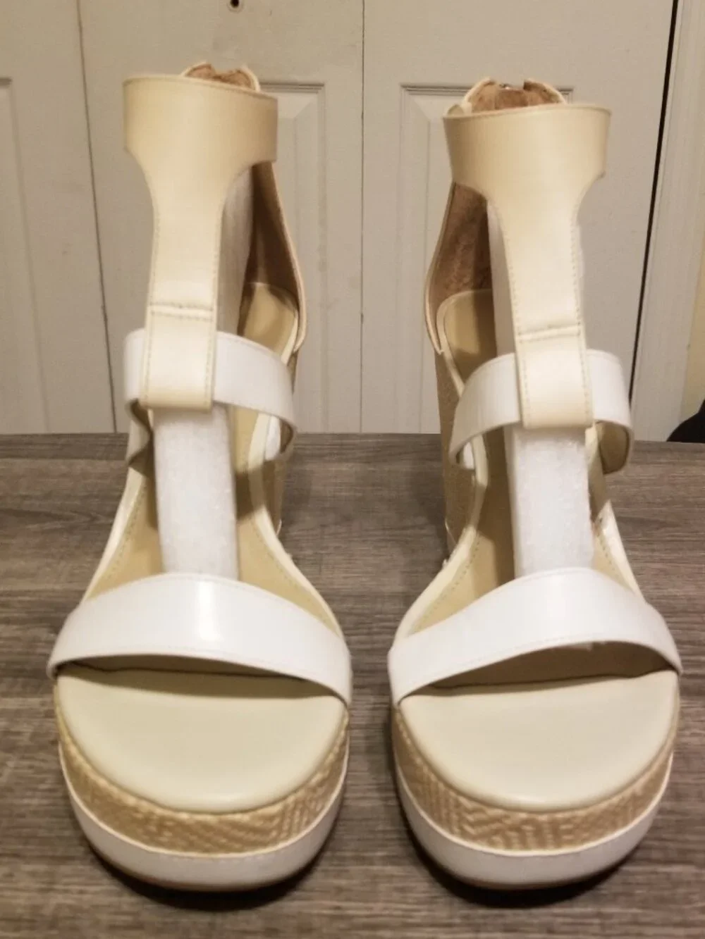 ANTONIO MELANI Cream and White Wedge Sandals